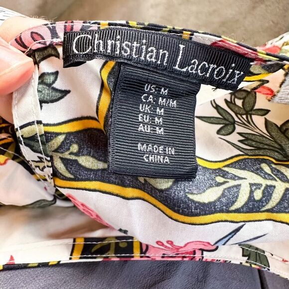 Christian Lacroix Floral Lace-up Back A-line Mini Twirl Dress Size M - Picture 9 of 10